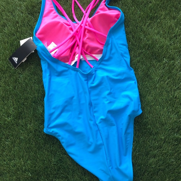 Adidas neon blue one piece swimsuit - Picture 3 of 3
